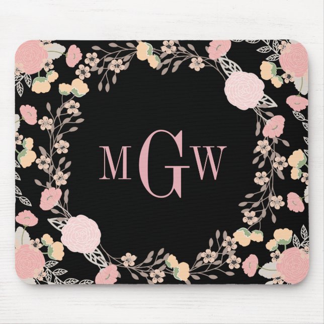 Söt Blommigt Botanical Monogram Mousepad Musmatta (Framsidan)