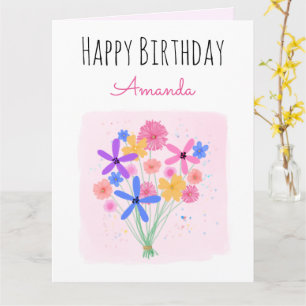 Söt Blommigt Bouquet Birthday Kort