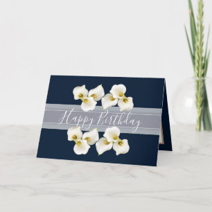 Söt Blommigt Bouquet Lilies Flower Navy Birthday Kort