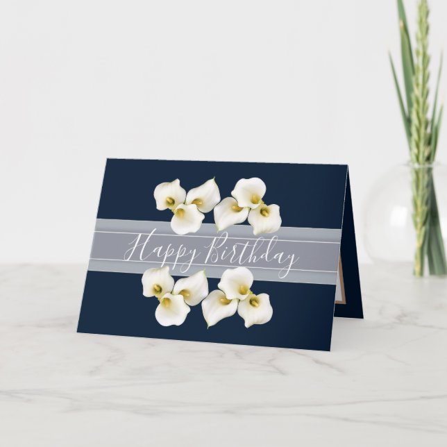 Söt Blommigt Bouquet Lilies Flower Navy Birthday Kort (Framsida)