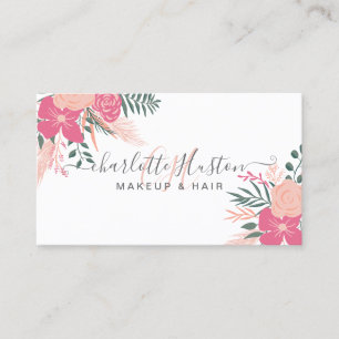 Söt blommigt bouquet monogrammat hårmakeup visitkort