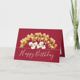 Söt Blommigt Bouquet Orchid Lily Flowers Birthday Kort