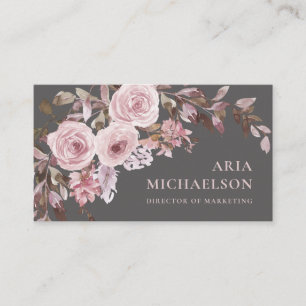 Söt Blommigt Bouquet på Elegant Grått Visitkort