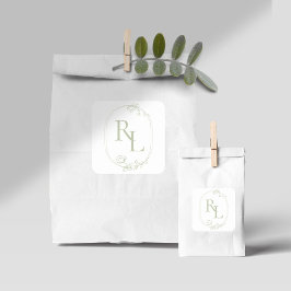 Söt Blommigt Bröllop par Initialer Monogram Fyrkantigt Klistermärke