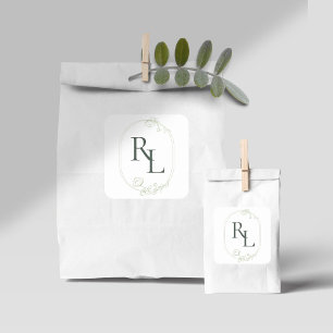 Söt Blommigt Bröllop par Initialer Monogram Fyrkantigt Klistermärke