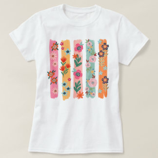 Söt Blommigt Brushstroke T Shirt