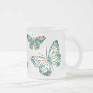 Söt Blommigt Butterflies Frostad Glasmugg