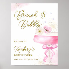Söt Blommigt Champagne Brunch Baby Shower Välkomme Poster