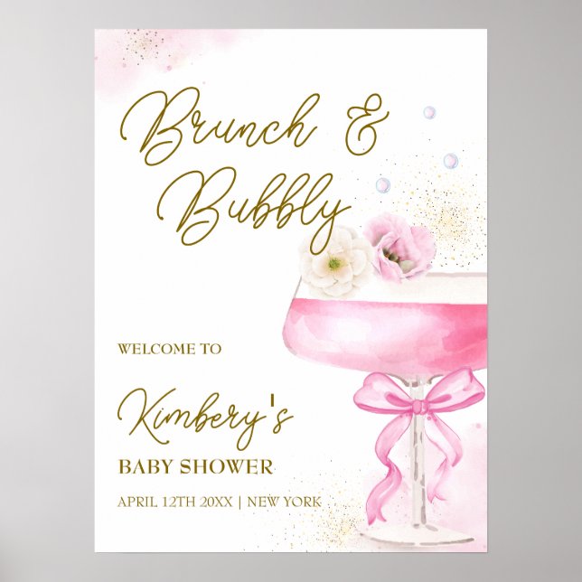 Söt Blommigt Champagne Brunch Baby Shower Välkomme Poster (Framsidan)