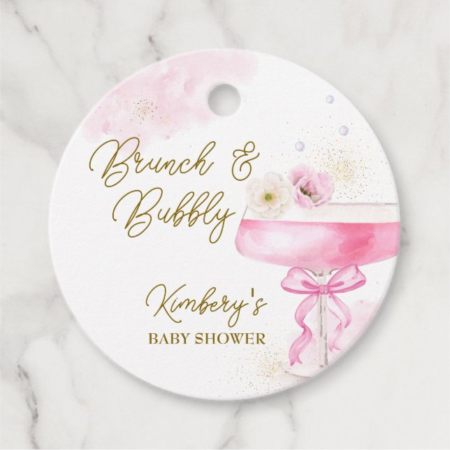 Söt Blommigt Champagne Brunch BubLY Baby Shower Gåvor Etiketter (Framsida)