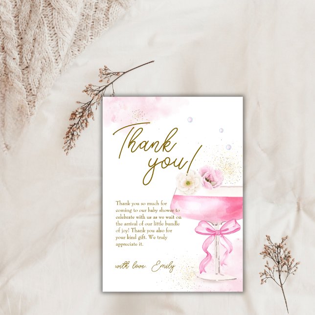 Söt Blommigt Champagne Brunch BubLY Baby Shower Tack Kort (Sweet Floral Champagne Brunch Bubbly Baby Shower Thank You Card)