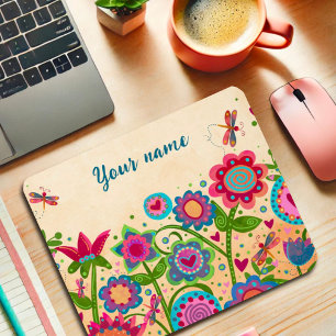 Söt Blommigt Cheerful Your Name Anpassningsbar Musmatta
