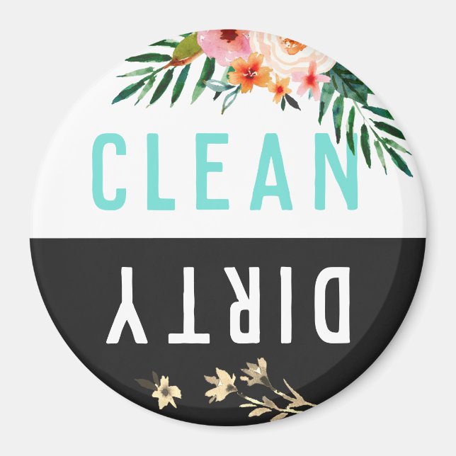 Söt Blommigt CLEAN DIRTY Dishwasher Magnet (Framsidan)