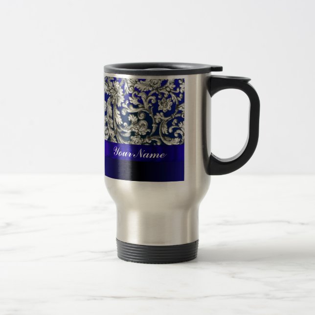 Söt blommigt-damm i blått resemugg (Höger)