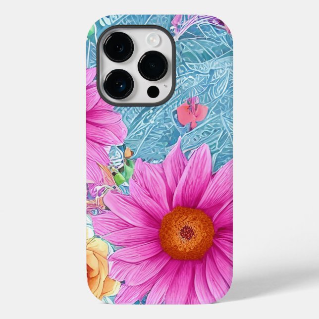 Söt Blommigt Decorative iPhone 14 Pro fodral (Baksida)
