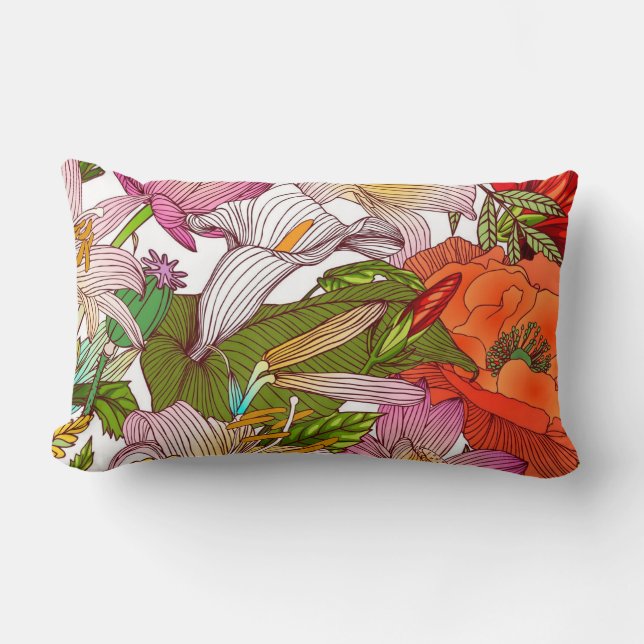 Söt blommigt dekorativ öga-fångst lumbarkudde (Framsida)