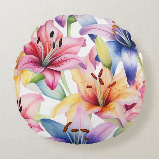 Söt blommigt dekorativ öga-fångst rund kudde (Framsidan)