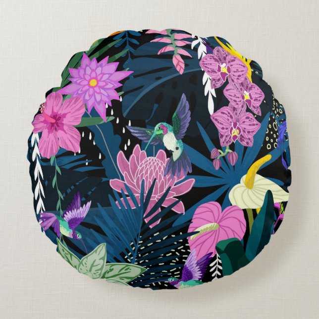 Söt blommigt dekorativ öga-fångst rund kudde (Framsidan)