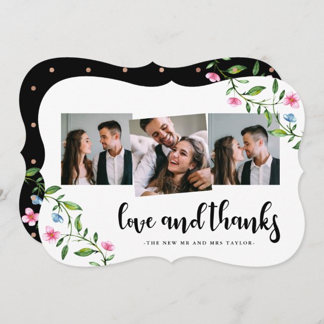 Söt Blommigt Dots Bröllop Tack Photo Card (Fram/baksida)