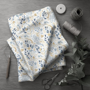 Söt Blommigt Dusty Blue Guld ID1045 Tyg