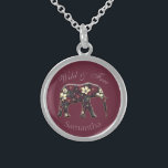 Söt Blommigt Elephant Burgundy Personlig Sterling Silver Halsband<br><div class="desc">Söt personlig elefanthalsband.</div>