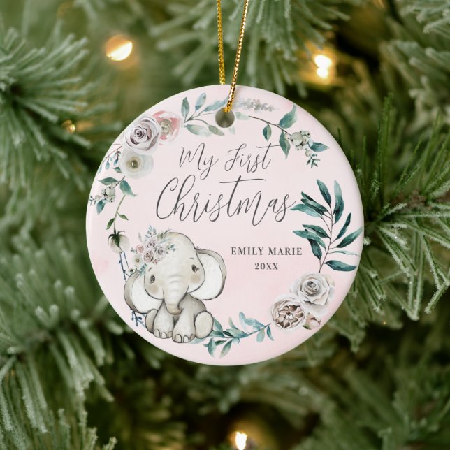 Söt Blommigt Elephant Girl Baby 1:a jul Julgransprydnad Keramik (Träd)