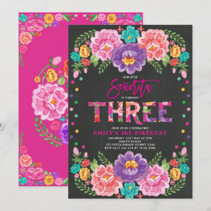 Söt Blommigt Fiesta Senorita Girl 3 Birthday Inbjudningar