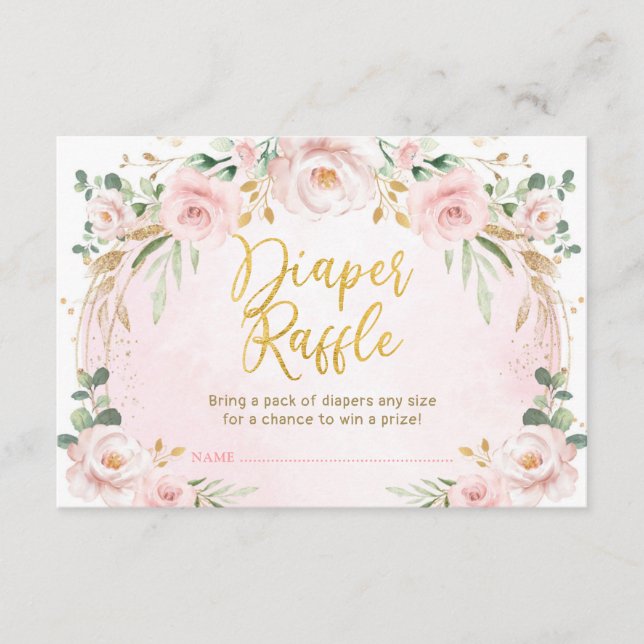 Söt Blommigt för  Rosa Diaper Raffle Flicka Tilläggskort (Framsida)