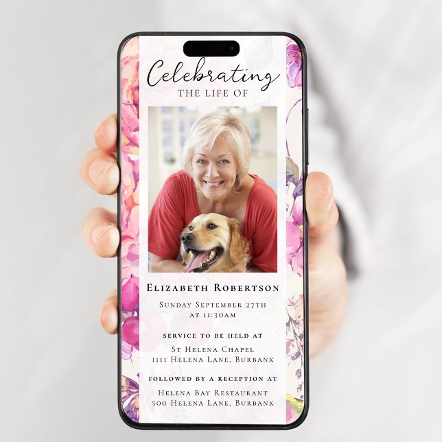 Söt Blommigt Foto Funeral Digital-inbjudan Inbjudningar (Skapare uppladdad)