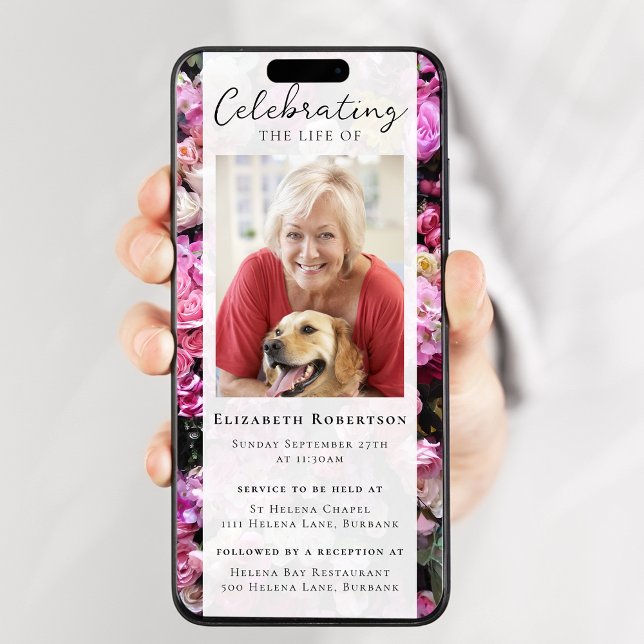 Söt Blommigt Foto Funeral Digital-inbjudan Inbjudningar (Skapare uppladdad)
