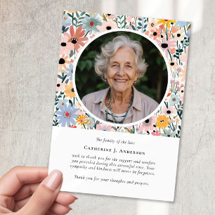 Söt Blommigt Fotosympati Funeral Memorial Tack Kort