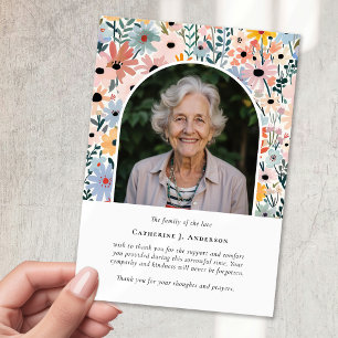 Söt Blommigt Fotosympati Funeral Memorial Tack Kort