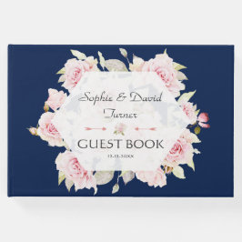 Söt  Blommigt Geometric Navy Blue Bröllop Gästböcker