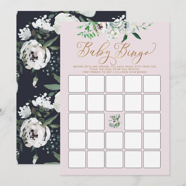 Söt Blommigt Gouache Boho Baby Shower Bingo Game Inbjudningar (Fram/baksida)