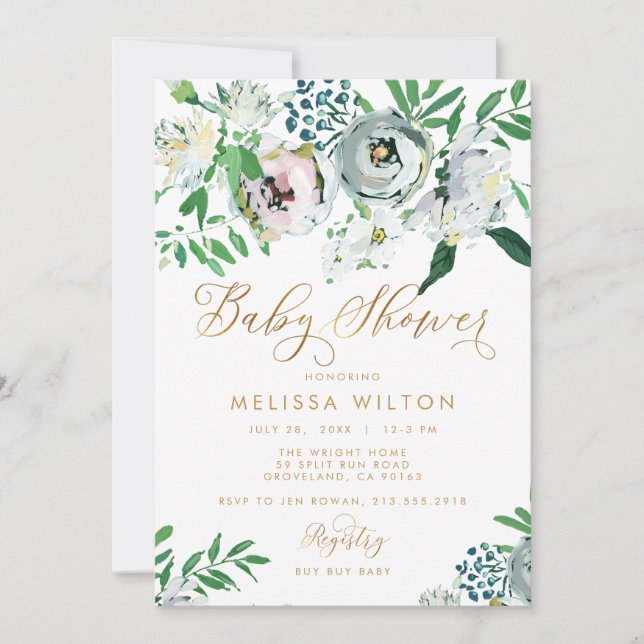 Söt Blommigt Gouache Boho Flower Cute Baby Shower Inbjudningar (Framsida)