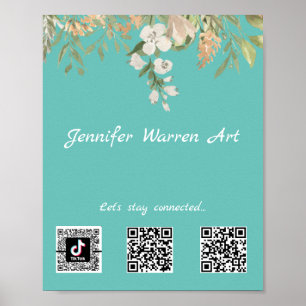 Söt Blommigt Gräns Social Media QR-koder Poster