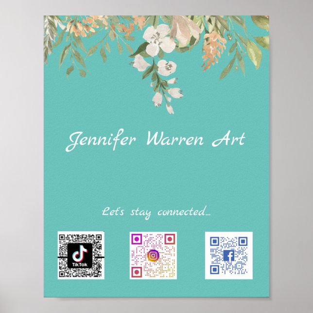 Söt Blommigt Gräns Social Media QR-koder Poster (Framsidan)