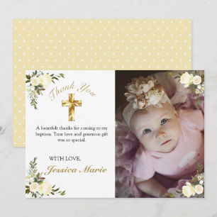 Söt Blommigt Guld Kor Baptism Photo Tack Kort