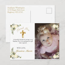 Söt Blommigt Guld Kor Baptism Photo Tack