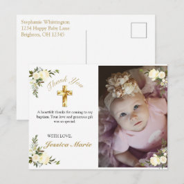 Söt Blommigt Guld Kor Baptism Photo Tack Vykort