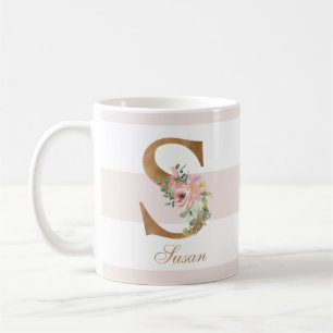 Söt  Blommigt Gulffenad Brev S Monogram Kaffemugg