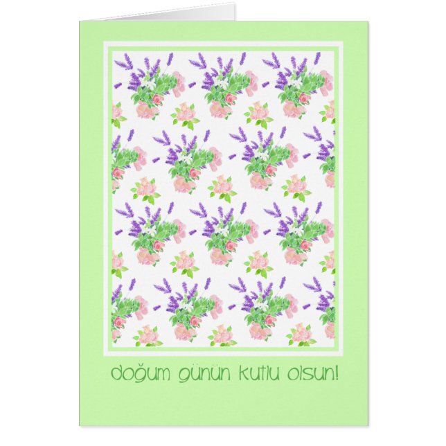 Söt Blommigt Hälsning födelsedag i turkiska Hälsningskort (Framsidan)