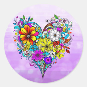 Söt Blommigt Heart Alla hjärtans dag Runt Klistermärke
