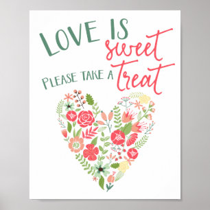 Söt Blommigt Heart Bröllop-tecken Poster