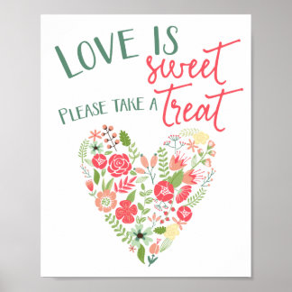 Söt Blommigt Heart Bröllop-tecken Poster