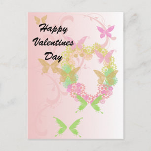 Söt Blommigt Heart och Butterflies Valentine Helg Vykort