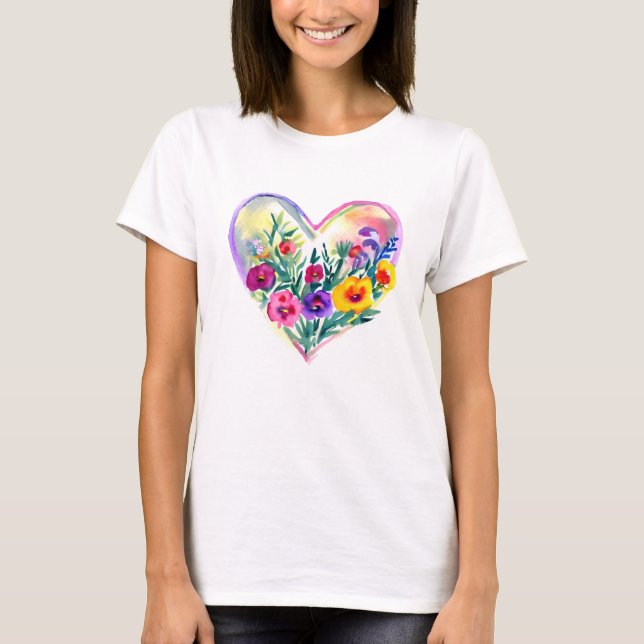 Söt Blommigt Heart Pastel Färg AI ART T Shirt (Framsida)