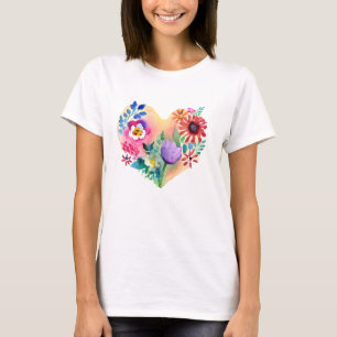 Söt Blommigt Hjärtfärgad AI ART T Shirt