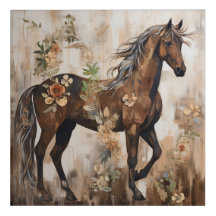Söt Blommigt Horse Painting