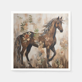 Söt Blommigt Horse Painting Pappersservett